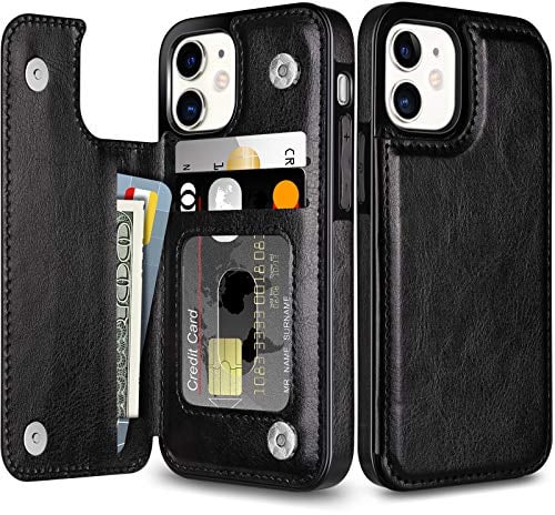 Coolden Handyhülle für iPhone 12 Mini Hülle Premium PU Leder Wallet Case Klapphülle mit Kartenschlitzen Magnetverschluss Brieftasche Flip Case Cover Stoßfeste Schutzhülle für iPhone 12 Mini Schwarz