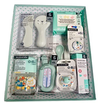 MomentosGourmet - Cestino Neonato | Prodotti Suavinex | Set Spazzola e Pettine | Biberon Anatomico 0-6 Mesi | Ciuccio Anatomico | Salviette Dermoidratanti