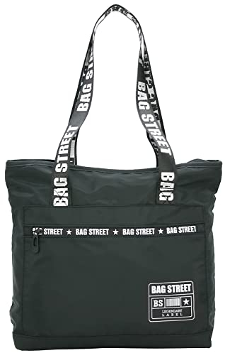 BAG STREET Nylon Schultertasche - Shopping Bag - modischer Henkel-Print - UTILITY TOTE (Schwarz-Weiß)