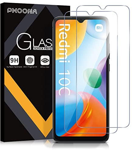 Phoona 2 Piezas Protector Pantalla para Xiaomi Redmi 10C/Xiaoimi Poco C40, Ultra HD Transparent Vidrio Templado para Redmi 10C,9H Dureza,Sin Burbujas,Antiarañazos, Antihuellas