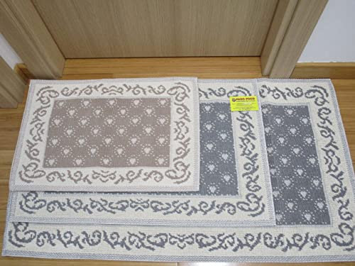 PAGO POCO Teppich. Bettwäsche-Set aus drei Stücken, Sardo-Herzen und Requisiten in allen Größen. Farben: Grau und Beige. 100 % Baumwolle, rutschfest, 40 x 60 cm, Beige