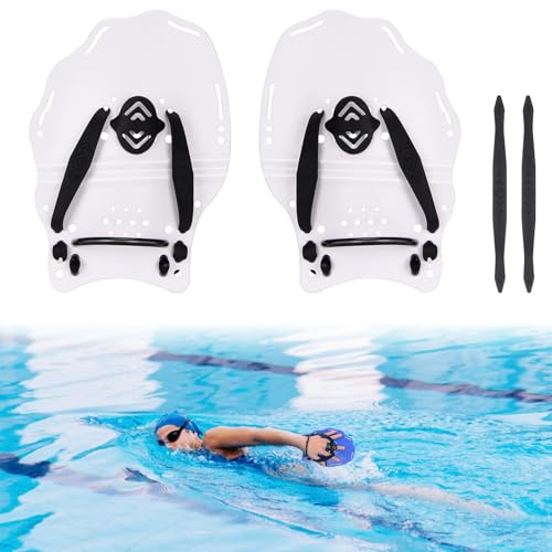 BOOSTEADY Palas Natacion Piscina con Correas Ajustables Duradero Manoplas Natacion Palas de Entrenamiento para Natación Ligeras y Reutilizable Accesorio Universal para Adultos, Blanco
