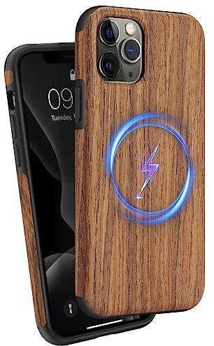ZZDZZ Magnetisch Hülle für iPhone 11 Pro Max Hülle [Kompatibel mit MagSafe] Holz Design Handyhülle Stoßfest Schutzhülle (Rot Sandelholz)