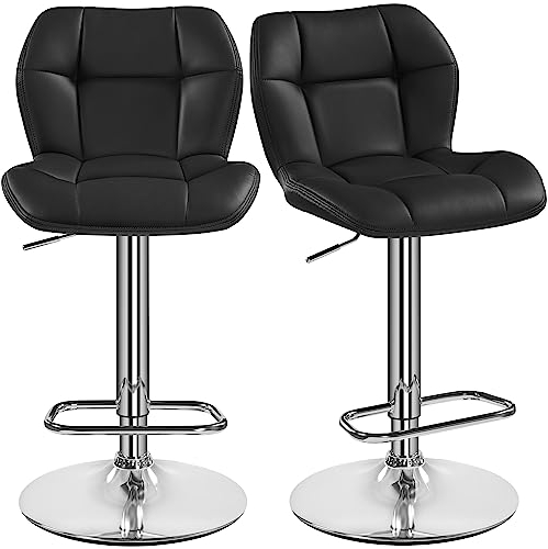 Yaheetech Juego de 2 Taburete de Bar Taburete de Altura Ajustable 89-111 cm Taburete Industrial Metal Silla de Cocina Tasburete Alto para Cocina Bar Comedor Negro