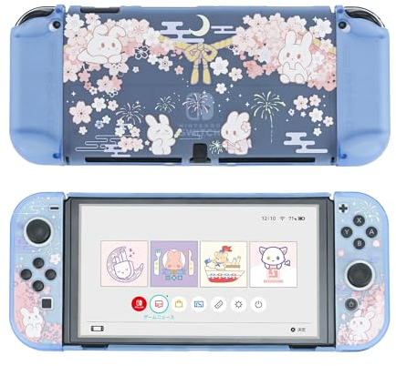 GeekShare Funda protectora rígida de policarbonato para Switch OLED modelo Cute Bunny Slim Cover Case compatible con Nintendo Switch OLED - Conejo Sakura morado