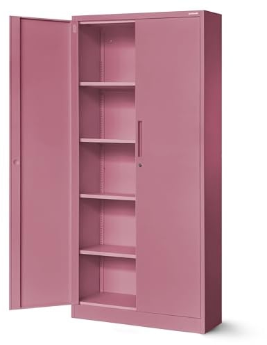 Jan Nowak Armoire de Bureau Métallique 4 étagères tôle d'acier revêtement en Poudre 195 cm x 90 cm x 40 cm (Rose)