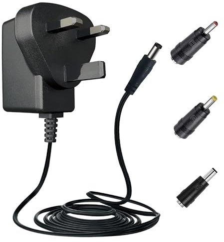 ANLINK 12V 0.5A/500mA 1.8M Long Power Supply Adapter, AC 100-240V to DC 12V 0.5A 6W Switching Adapter with 3 Interchangeable Jacks for Crosley Turntable, Router, Desk Fan and More, UKCA Certified