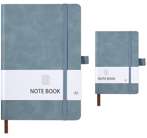Liniert Notizbuch A5 Journal Notizbuch Und Mini Notizblock Mit Stifthalter Gummiband Dickes Papier Notizbücher Set Tagebuch für Erwachsene Journal Buch Leder für Frauen Und Männer Blau 2 Stück