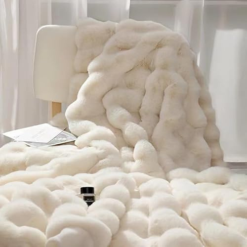 Bubble Decke Faux Kaninchenfell Decke Kuscheldecke Flauschig Flauschige Decke Doppelgesicht Dicke Decke Fell FüR Bett Sofa Kuscheldecke Casual Decke (Beige,200 * 230cm)