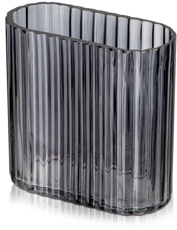 Gerippte Glasvase - Deko Vase für Tisch, Wohnzimmer, Esstisch & mehr - Transparent, Rauchfarbe