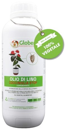 GLOBER Olio di Lino Concentrato Liquido 1 litro - Insetticida Naturale Contro Cocciniglia, Afidi, Acari per Orto, Giardino, Fiori e Piante Aromatiche