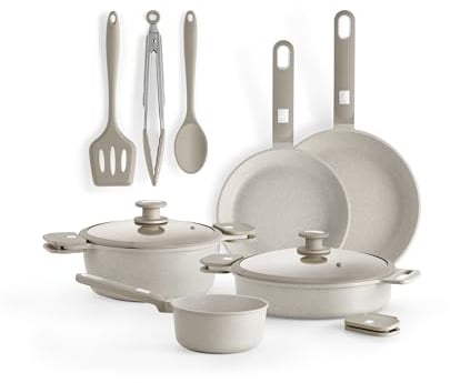 MONIX Denmark Bateria de cocina 10 piezas, Aluminio Fundido con Antiadherente, Apta para todo tipo de Cocinas incluida Inducción