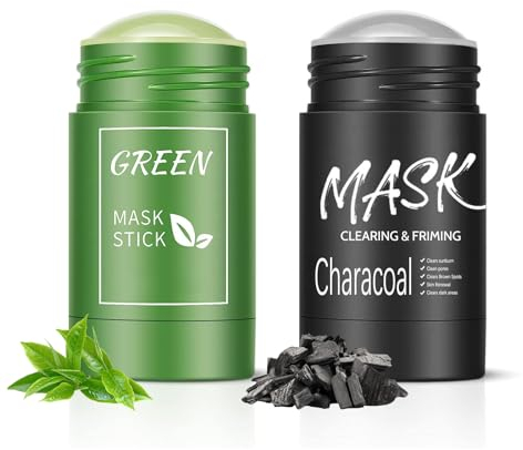 Shefave Grüner Tea Masken, Green Mask Stick, Tiefenreinigung Gesichtsmaske Hautpflege, 2 Stück Mask Stick Blackhead Remover Holzkohle Gesichtsmasken, Kontrolle Öl, Verfeinerung Poren