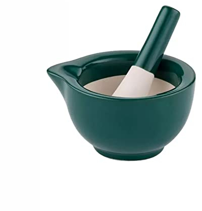 Mortero y maja Juego de mortero y maja de porcelana, mortero y maja de especias de color verde oscuro, molinillo de hierbas, trituradora de píldoras, tazón de mezcla de cocina for condimentos pestal y