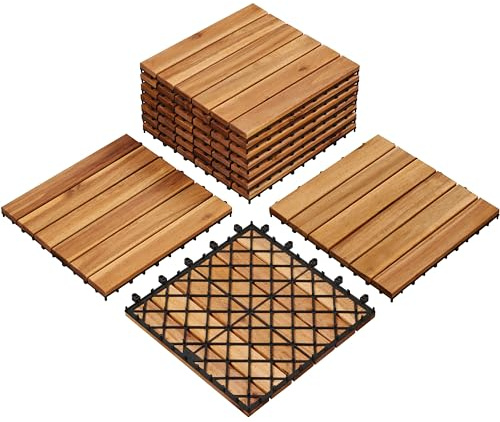 Yaheetech 10pcs Baldosas de Madera de Acacia 30x30cm, 0,96 m²
