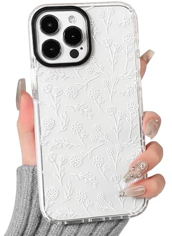 NITITOP Compatible for iPhone 12 Pro Max Case Cute Flower Floral Clear for Women Girl Ultra Slim Crystal Shockproof Soft TPU Anti-Yellow Protective Phone Cover - White