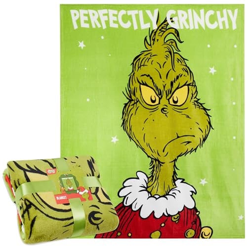 The Grinch Letto Coperta Pile, Morbido Coperte Plaid 150x130cm - Natale Regalo (Verde)