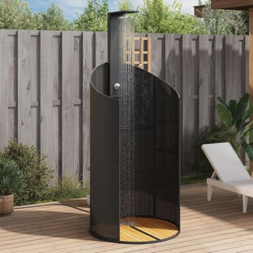 Iiaky Gartendusche Gartensolarduschen AußEndusche Garten Outdoor Dusche Garten Schwarz 100x100x241,5 cm Poly Rattan Akazienholz