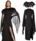 Aragallant Maleficent Kleid, Halloween Böse Königin Kostüm mit Hörner Kopfschmuck und Federkragen für Damen, Karneval Cosplay (XL)