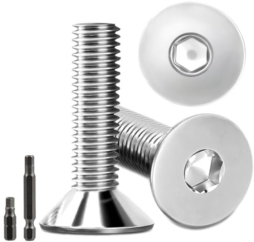 20 tornillos de cabeza avellanada de acero inoxidable, M8 x 30 mm, hexágono interior M8, tornillos de acero inoxidable DIN 7991/ISO 10642, tornillos de cabeza avellanada con 2 unidades de cabeza