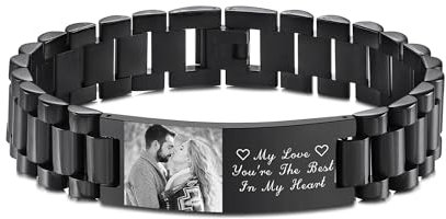 OTXIXTO Personalisiertes Armband für Herren mit Eingraviertem Bild/Text Verstellbares Edelstahl Gliederarmband für Männer Papa Geschenke für Vater Ehemann Opa Sohn Freund Vatertag Geburtstag (Stil A1)