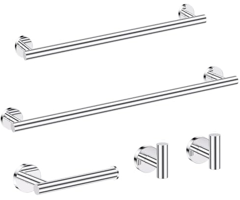 Set di 5 pezzi di accessori da bagno, 60 cm + 39 cm, barra portasciugamani da bagno in acciaio inox SUS304, cromato lucido