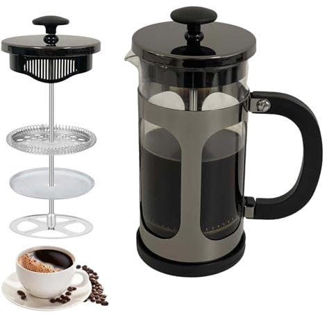 KOOYAT Cafetiere French Press Coffee Maker with Capacity of 350ml / 1 Cup Small Coffee Press for Ground Coffee at Home or Travel Heat-Resistant Caffettiera Gift Set for Women and Men Bright Black