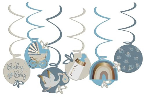Folat 24985 Baby Shower Deko, Babyparty, Blau, WeißHängdekoration - Blooming Baby Boy - 6 Stück