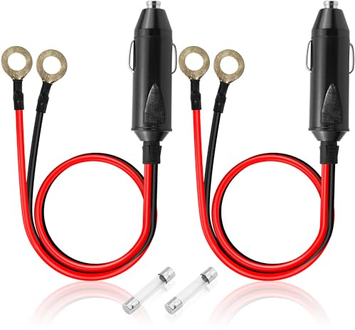 HATMINI 2PCS 14AWG Câble d'extension de prise allume-cigare mâle vers raccord à bague O 20A 12V/24V - Prise allume-cigare mâle robuste, terminal à œillet de bague de 8 mm - 0,3 m