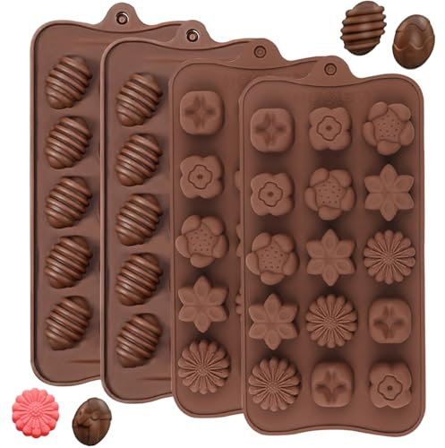 YXHZVON Oster-Schokoladenformen, 4 Stück Silikon Schokoladenform Blumen, Ostereier Schokoladentafel Form für Praline Süßigkeiten, Oster-Süßigkeitenformen