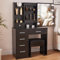Ereousa Postazione Trucco, Toilette Trucco con Sgabello e Specchio, Toletta da Trucco con 6 Cassetti, 6 Ripiani, Nero 36x80x131cm, H121629