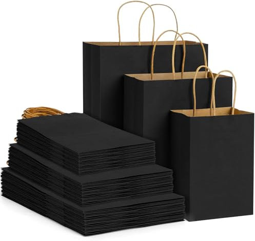 60 Stück Papiertüten mit Henkel, HRUISE Groß+Mittel+Klein Papier Geschenktüten, 130GSM kraftpapier, gut für Einkaufstüten,Partytüten,Geschenktüten,Hochzeitstasche - 20 Stück pro Größ