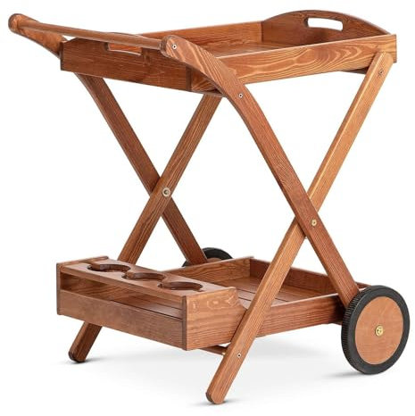 konsimo Servierwagen ARVICOLA Teakholz | Teak - Dinett - Kaffee - Teewagen - Butler - Gartentisch - Outdoormöbel - Teakholz - für Balkon, Terrasse, Wintergarten,Garten