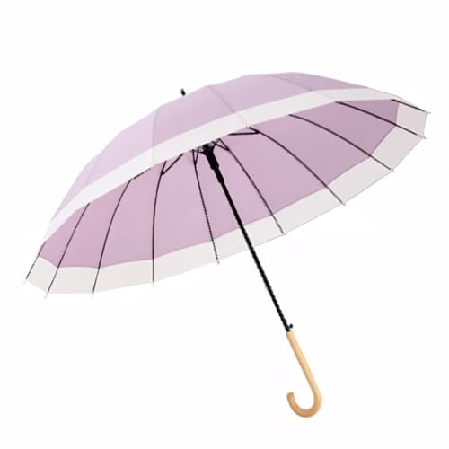 ThreeH Big Beatiful Umbrella with Arc Classic Wood Handle 16 Ribs 48 Windproof Sturdy Stick Rain Umbrella