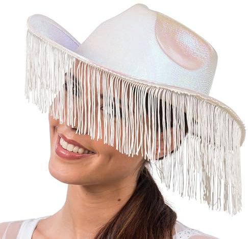 Chaks - Holografischer Cowboyhut mit Fransen, Hut für Western Kostüme, Accessoires für Karneval, Festival und JGA
