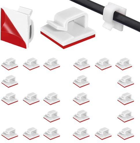 KIRZAX 50 pezzi Autoadesivo Clip Cavo,Clip per Cavi da Esterno Con Nastri Adesivi Ganci,Organizer per Cavi, Fermacavi Supporto Organizer la Gestione dei cavi per TV, PC, Laptop, Cavo Ethernet,Bianco