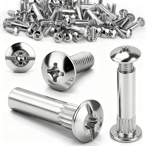 mawmuaw M6x46-56 mm Verbindungsschrauben 20 Sätze Möbelverbinder Stahl vernickelt Hülsenmutter und M6 Schrauben Kreuzschlitz Möbelschrauben Schrankverbinder Hülsenschrauben für Reparieren Montieren