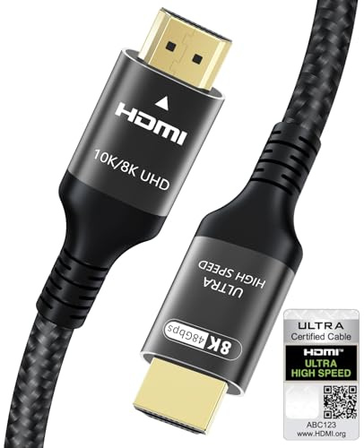 Zertifiziertes 10K 8K 4K HDMI 2.1 Kabel 2,5M, Ultra High Speed HDMI® Kabel | 48Gbps Ethernet CEC 4K 240Hz 200Hz 165Hz 144Hz 120Hz 60Hz 0.01ms eARC HDCP2.3 HDR10+ PC Laptop TV Monitor Projektor PS5 Xbox