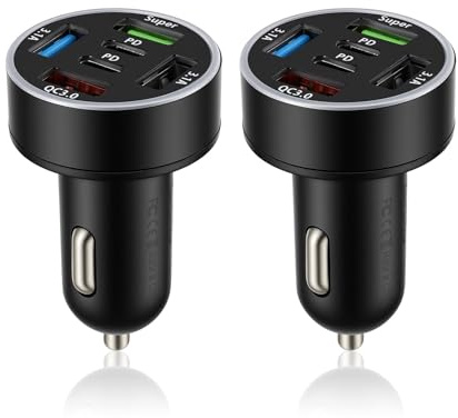 2 pcs Allume Cigare USB 4 Port, Chargeur De Voiture Double USB 66w/3.1a, Prise USB Voiture Compacte en Alliage d’Aluminium, Chargeur de Voiture Haute Puissance pour Smartphones, Tablettes et Appareils