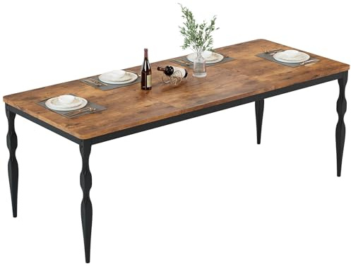 Zstar Mesa De Comedor Industrial para 6 Personas, Mesa Larga De Madera con Diseño De Mortaja y Espiga, Mesa De Cocina con Patas De Metal Resistentes, para Comedor, Oficina, Sala De Estar.