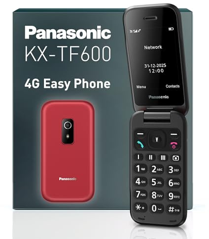 Panasonic KX-TF600 Telefono 4G Facile, Chiamate VoLTE Chiare, 290 Ore Standby, Ricarica Rapida USB-C, Display 2,8, Bluetooth, Torcia LED, Resistente IP44, Tasti Illuminati, Rosso