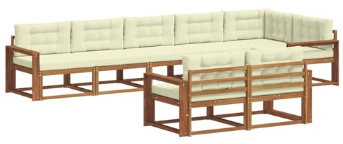 vidaXL Outdoor-Sofagarnitur mit Kissen 8 pcs Natur und Creme, Akazienholz-Sofa, modernes Outdoor-Möbel, Garten-Lounge-Set, langlebige Terrassen-Couch, vielseitige Poolbereichs-Sitzgelegenheiten