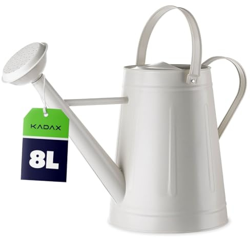 KADAX Gießkanne 8 Liter aus pulverbeschichtetem Stahl, große Metallgießkanne mit Abnehmbarer Brause für präzises Bewässern von Pflanzen und Gemüse im Garten (Creme)