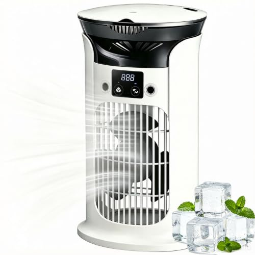 Mobile Klimaanlage Mini Klimagerät, Luftkühler mit 880ml Wassetank Verdunstungskühlung,3 Geschwindigkeitsstufen Kleine Klimaanlage Mobil, Air Conditioner Portable, Ohne Abluftschlauch Leise, Weiß