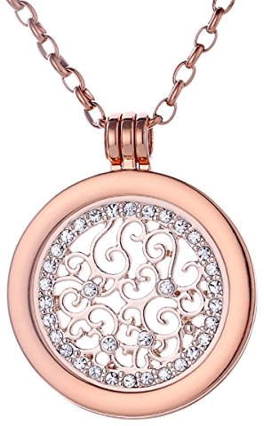 Morella Damen Halskette Rosegold 70 cm Edelstahl mit Anhänger und Coin 33 mm Zirkonia Ornament in Schmuckbeutel
