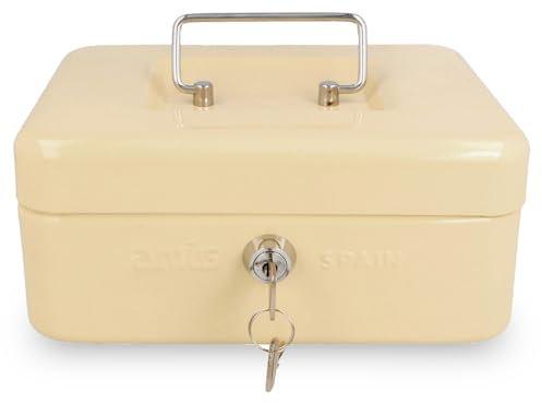 Amig - Coffre-fort | Coffre de sécurité pour argent, billets et pièces de monnaie | Avec plateau porte-monnaie et 2 clés | Couleur ivoire | Acier | 300 x 240 x 90 mm