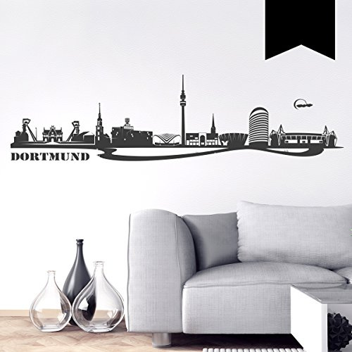 WANDKINGS Wandtattoo - Skyline Dortmund - 80 x 21 cm - Schwarz - Wähle aus 6 Größen & 35 Farben
