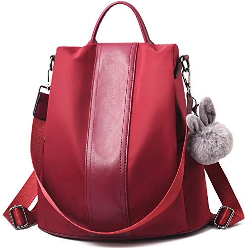 Barwell Women Backpack Ladies Rucksack Waterproof Nylon School bags Anti-theft Dayback Shoulder Bags, Burgundy