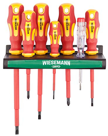 VDE Schraubendreher Set 7tlg inkl. Spannungsprüfer mit Halter I TÜV - GS geprüft I von Wiesemann I 81123