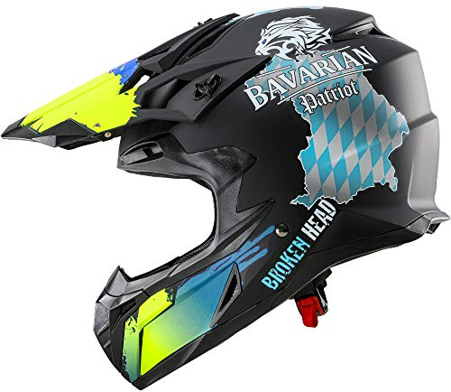 Broken Head Bavarian Patriot Motocross-Helm - Schwarzer Motorrad-Helm Für MX, Sumo, Quad - Mit Bayern Motiv - Größe S